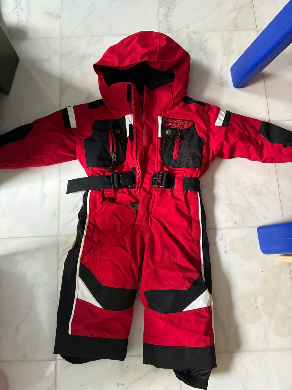 Kids Spyder Red Hooded ski Onesie